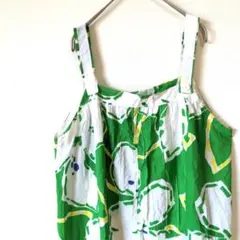 一点物✨️　緑　白　黄色　花柄　キャミワンピース