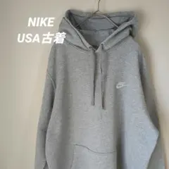 USA古着 NIKE ナイキ　パーカー　フーディー　刺繍ロゴ　霜降りグレー