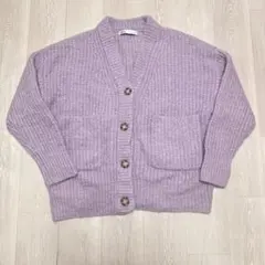【ZARA】パッチポケット ニットカーディガン ラベンダーピンク