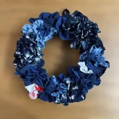 絣、藍染リース ネイビー系