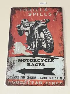 THRILLS SPILLS MOTORCYCLE RACES ブリキ看板