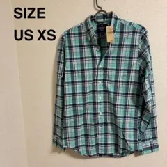 【タグ付】 アメリカンイーグル チェックシャツ 長袖 メンズ US XS 青 緑