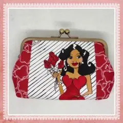 ハンドメイド　がま口ポーチ　ロラライハリス　レッドレディ
