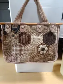 パッチワーク先染め生地大トートバッグ(ハンドメイド）