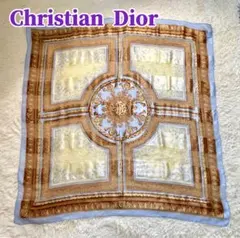 Christian Dior 超大判　シフォンシルクスカーフ、水色、ブラウン〜