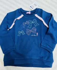 ミキハウス女の子日本製 リボン刺繍ダークブルートレーナー 100cm