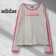 アディダス☆長袖Tシャツ ３本ライン 綿100% 　レトロ ピンク ベージュ M