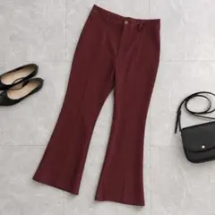 GU フレアパンツ スラックス ボルドー M センタープレス 美脚