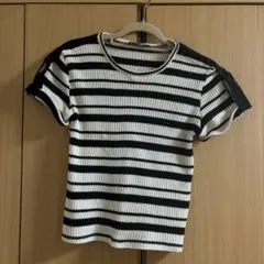 ZARA 半袖ニット S 白黒ストライプ