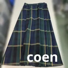 coen ロングチェック プリーツスカート