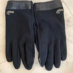 Lacoste 黒 ウール手袋 レザー指先付き