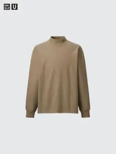 完売 UNIQLO U ブラッシュドジャージーモックネックTシャツ ブラウン L