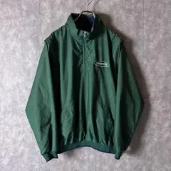 TURFER ナイロンハーフジップ刺繍プルオーバー M 緑 ゆるダボ メンズ古着
