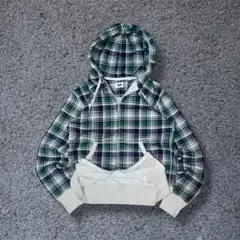 OLD UNIQLO double zip hoodie チェック柄 y2k短丈
