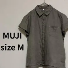 無印良品 フレンチリネン100% 半袖シャツブラウス M カーキ