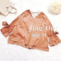 袖リボンシャツ✨ブラウス フレア キャンディスリーブ Vネック レースアップ M