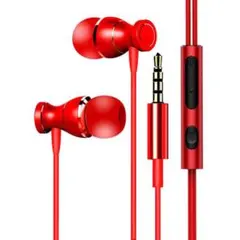 赤　有線イヤホン 磁気設計 コントローラー マイク付き 通話対応 3.5mm