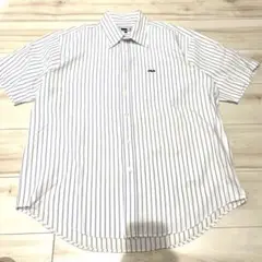 【FILA 半袖シャツ 白/青ストライプ　LLサイズ　ロゴ】