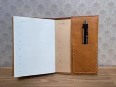 姫路レザー牛革☆ノート•手帳•日記帳カバー♪キャメル☆ハンドメイド☆A6のサムネイル