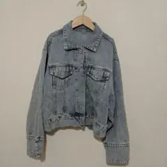 クロップドデニムジャケット ケミカルウォッシュ М ヴィンテージ