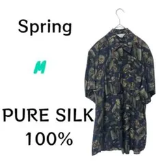 Spring 100% PURE SILK レトロ　半袖シャツ M