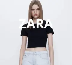 ZARA クロップド丈 半袖Tシャツ ブラックのサムネイル