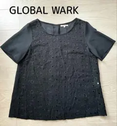 グローバルワークGLOBAL WARK ♡透かし花柄刺繍シアートップス黒ブラック