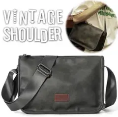 Vintage ショルダーバッグ メンズ レディース 撥水 通勤通学　オリーブ