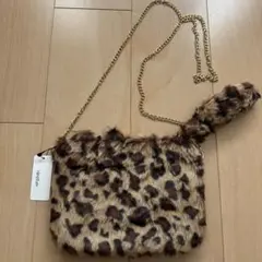 Heather レオパード柄 ファー ショルダーバッグ チェーンつきネコポーチ