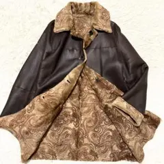 2XL相当 リアルムートン ロングコート リバーシブル ペイズリー柄 ラムレザー