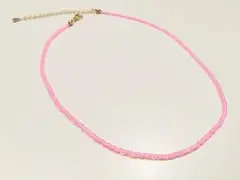 ポップピンクチョーカー　ゴールド金具　ビーズネックレス韓国