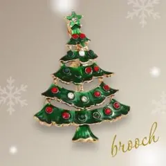 クリスマスツリー ブローチ 緑 赤 白 ゴールド 小ぶり 大人可愛い ピンバッジ