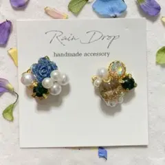 ハンドメイド イヤリング 花とパール