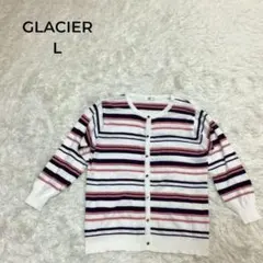 GLACIER グラシア カーディガン 七分袖　L ボーダー　ホワイト
