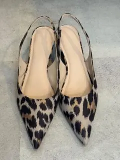 ルタロン　ポインテッド　スリングバックウエッジ　レオパード　24.5センチ　4㎝