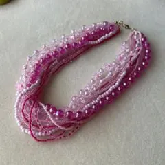 ピンク系 多層ビーズネックレス