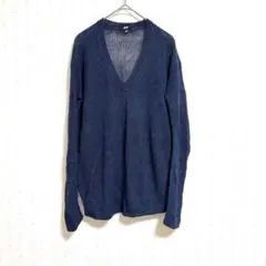 UNIQLOユニクロVネックニット長袖ネイビー薄手M 透け感あり