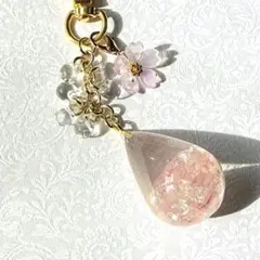 No.433 ローズクォーツ 天然石 レジン キーホルダー チャーム