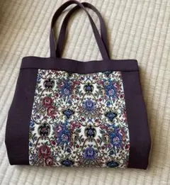 刺繍　手提げバッグ　茶色　ハンドバッグ