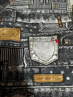 デニムパッチワーク風　オックス生地 　革タグデザイン　綿100%　匿名配送