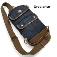オロビアンコ ボディバッグ ネイビー×ブラウン 本革 ナイロン