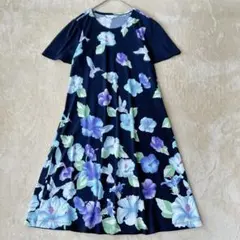 【LEONARD】ワンピース レオナール　ひざ丈　花柄　お手入れ簡単　洗える LEONARD】ワンピース レオナール ひざ丈 花柄 お手入れ簡単 洗える