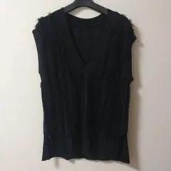オペークドットクリップ フリンジニット Vネックベスト