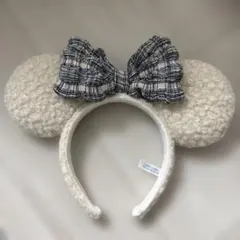 ミッキー耳カチューシャ チェックリボン付き