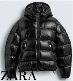 ZARA ブラック フード付きダウンジャケット
