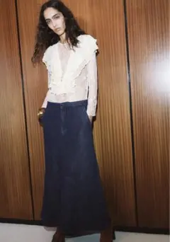 ミディ丈デニムスカート　S