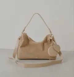 Chico ポーチチャーム付きスエードコンビボストンバッグ ベージュ