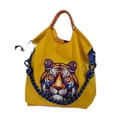 【刺繍 エコバッグ + ストラップ付き】TIGER HEAD サイズM イエロー