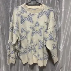 スター柄 エンボス加工 長袖ニット ホワイト