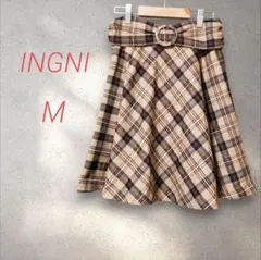 イングINGNI チェック柄フレアスカート 【M】ベージュ系/チェック ミニ丈